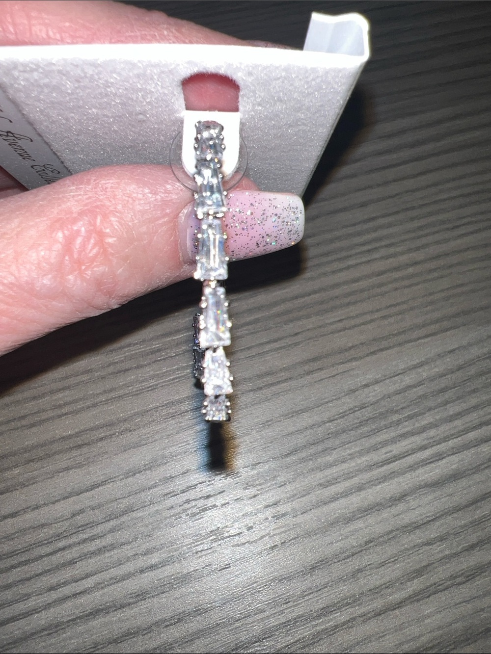 Clear Crystal Silver-Tone Drop Earrings - Sparkling Line Design